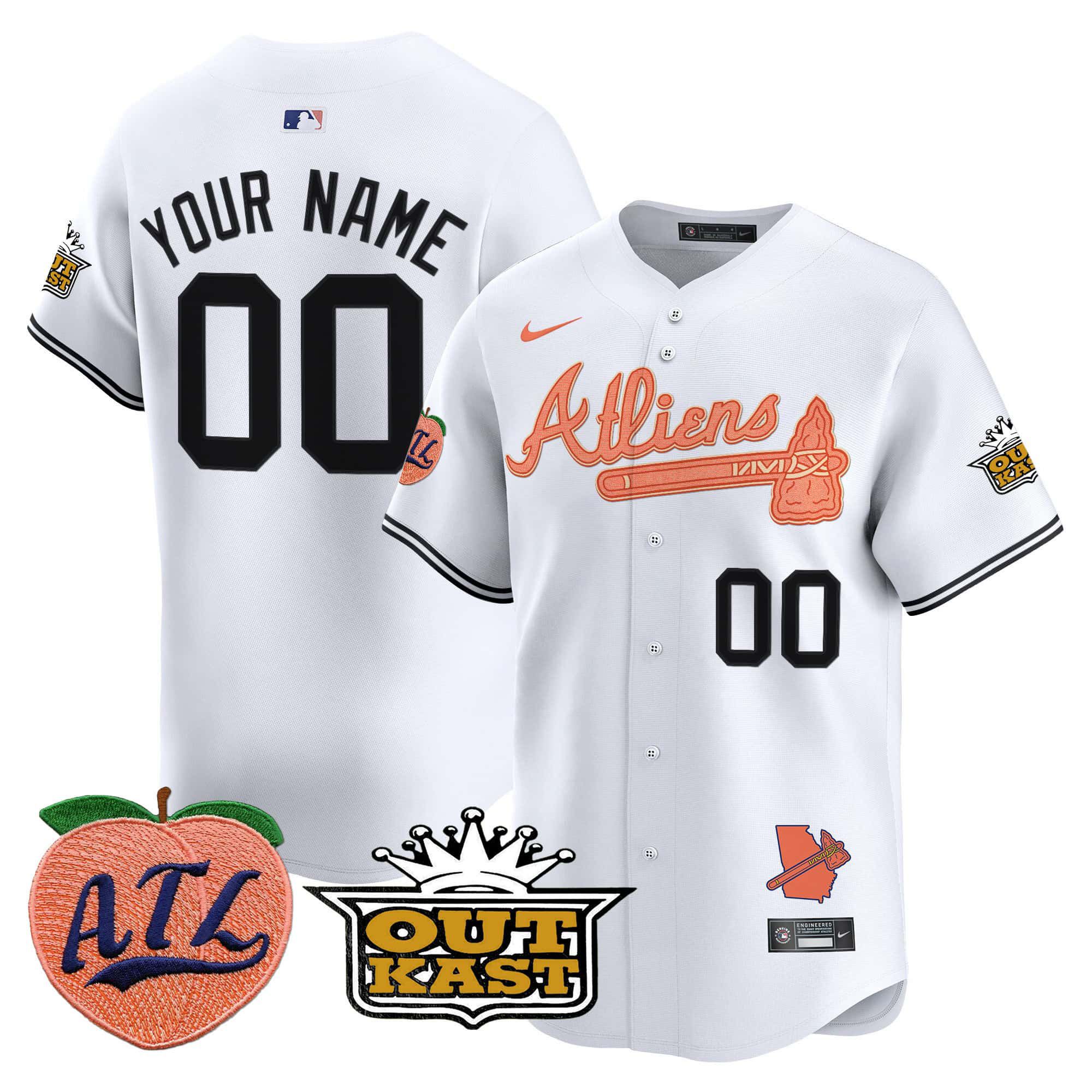 Men Atlanta Braves White Nike 2024 Atliens & Peach Vapor Premier Limited Custom MLB Jersey